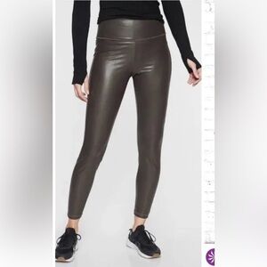 ATHLETA Sz Md All Over Gleam Brown Faux Leather Lined Legging Tight